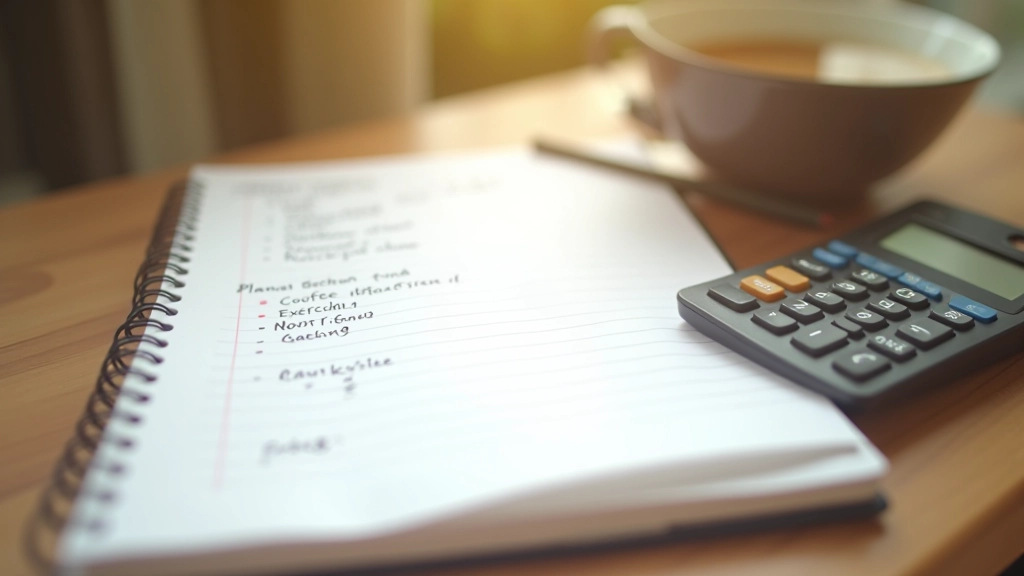 Open notebook showing financial calculations and education planning notes on wooden desk